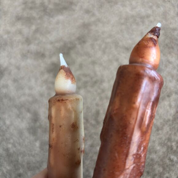 Set Of 3 Primitive Rustic Decor Farmhouse Fake Wax Candlestick Candles 9"& 7" #H - Picture 2 of 5